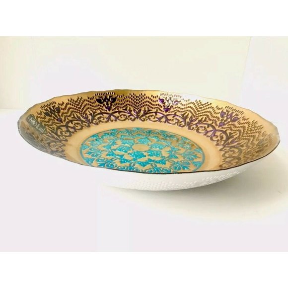 DC Glassware 17” Decorative Centerpiece Floral Serving Bowl Multicolor NWT - Picture 2 of 9